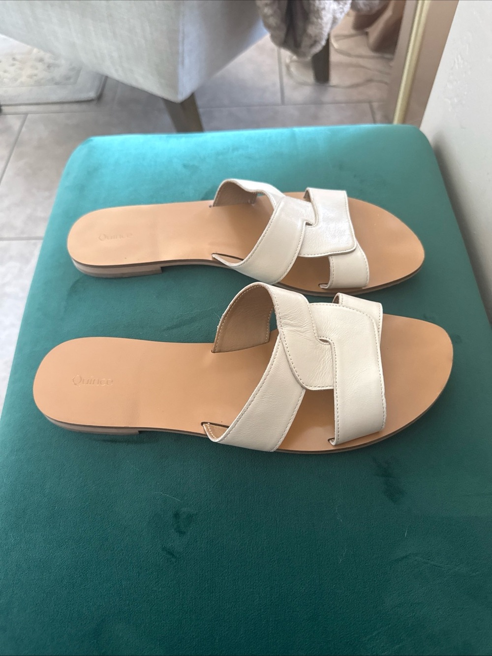 Quince Ivory Cream Slide Sandals for Women - Comfortable Leather Upper